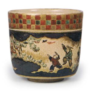 仁清色绘唐子游图茶碗