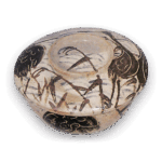 乾山銹絵染付芦鹤纹盖茶碗