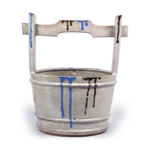 白地流釉手桶水指