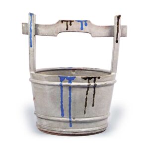 白地流釉手桶水指