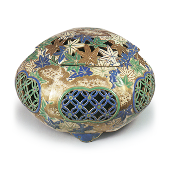 色绘红叶七宝透纹手焙