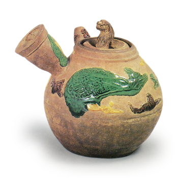 交趾写贴附孔雀纹白泥急须