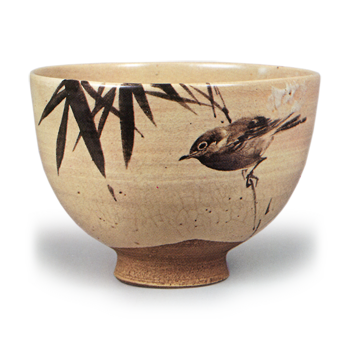 锈绘竹鹂图茶碗