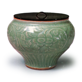 青磁浮牡丹酒会水指 せいじうきぼたんしゅかいみずさし