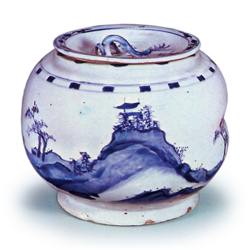 染付山水絵芋頭水指 そめつけさんすいえいもがしらみずさし