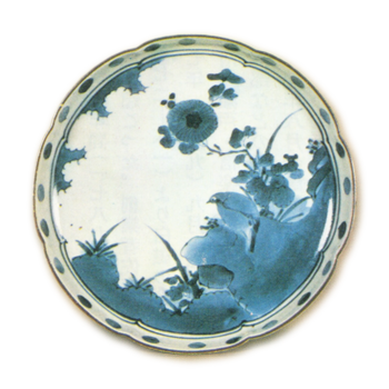藍古九谷花鳥文皿