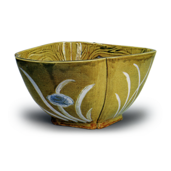 鉄釉染付草花文深鉢