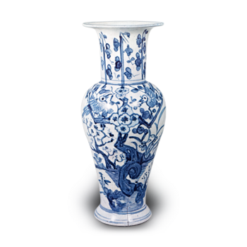 染付梅樹双鳥文花生