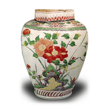 色絵牡丹椿文八角大壺