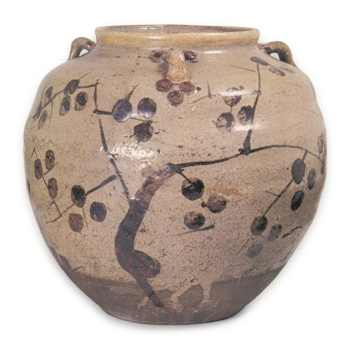 絵唐津 柿文 壺