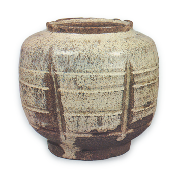 斑唐津 彫文 壺