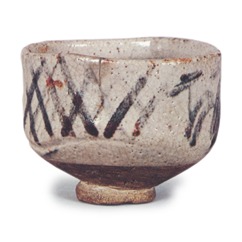 志野 山水檜垣文 茶碗