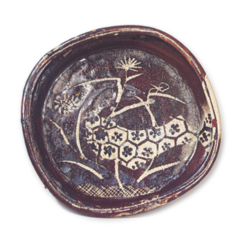 鼠志野 亀甲撫子文 平鉢