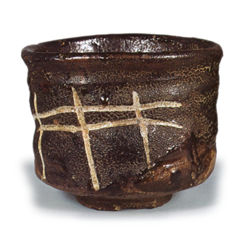 黒織部 橋文 茶碗