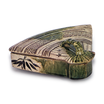 織部 扇面 蓋物