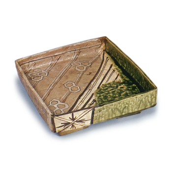 織部 四方 平鉢