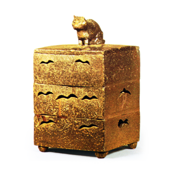 備前 松竹梅 透文 猫紐 重箱