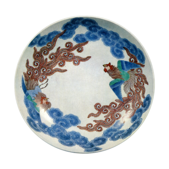 色鍋島 色絵 鳳凰文 七寸皿