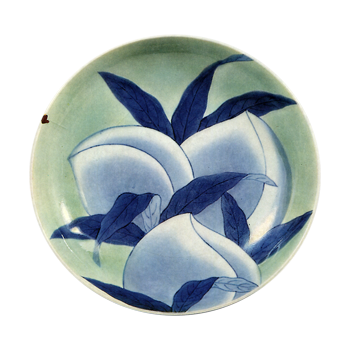 藍鍋島 青磁 染付 桃文 七寸皿