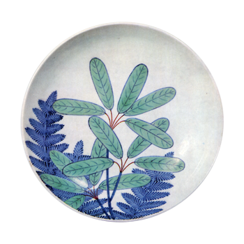 色鍋島 色絵 譲葉文 五寸皿