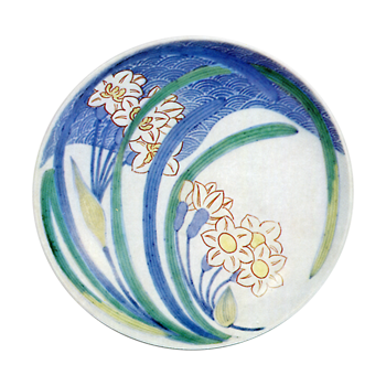 色鍋島 色絵 水仙文 五寸皿 | 鶴田 純久の章 お話