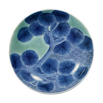 藍鍋島 青磁 染付 松文 五寸皿