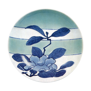 藍鍋島 青磁 染付 椿文 五寸皿