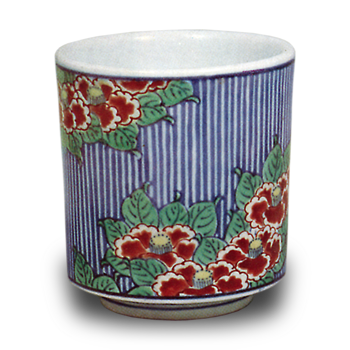 色鍋島 色絵 椿繋文 猪口