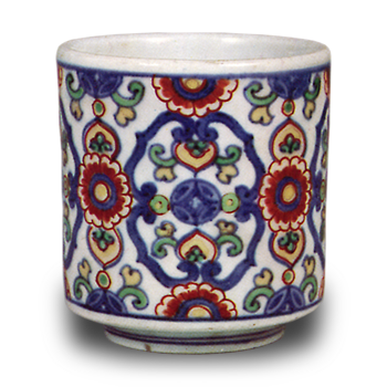 色鍋島 色絵 唐草文 猪口