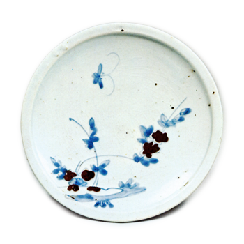 染付 辰砂 草花蝶文 皿