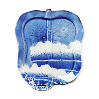 染付 柴垣文 軍配形 皿