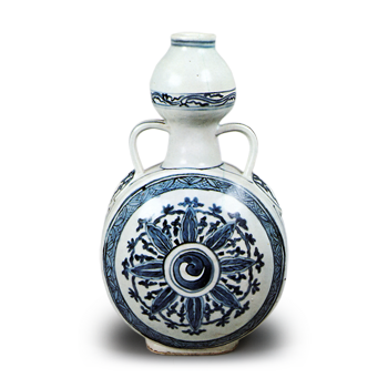 染付 唐花文 瓢形 耳付 扁壺