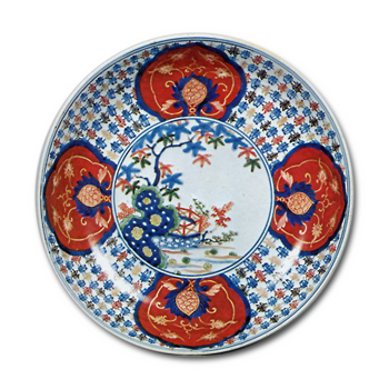 色絵 樹木高欄文 大皿