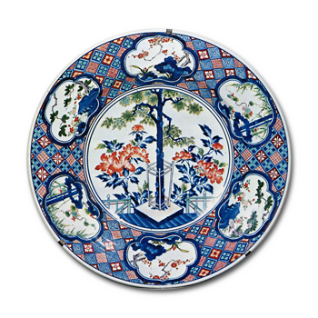 色絵 牡丹樹木文 大皿