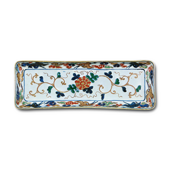 色絵 菊唐草文 長 皿