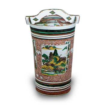 色絵 山水文 角桶
