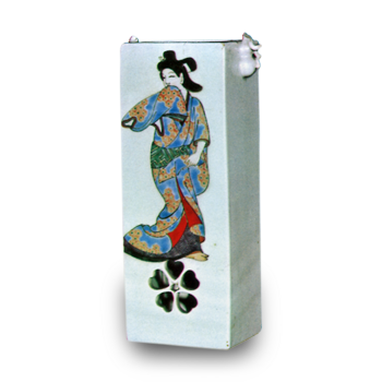 色絵 美人文 四方 掛花生