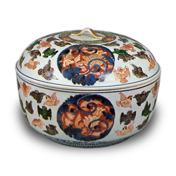 色絵 群雀文 蓋物