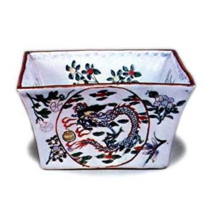 萬暦赤絵升鉢写 五彩龍文 四方 水指 上出 長右衛門 茶道具 大明万暦 c464