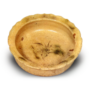 黄瀬戸 草花文 輪花 鉢