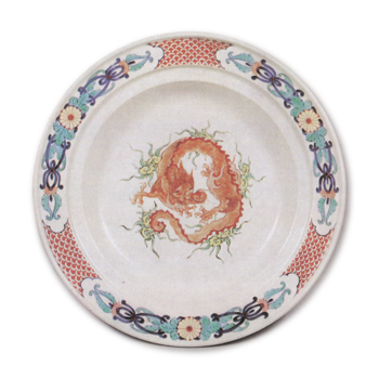 色絵 菊唐草 龍文 皿