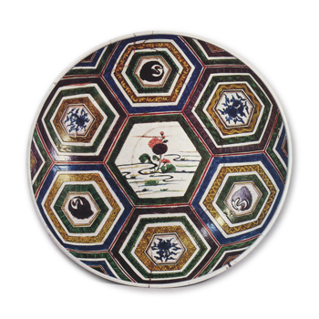 色絵 亀甲 菊流水文 大皿