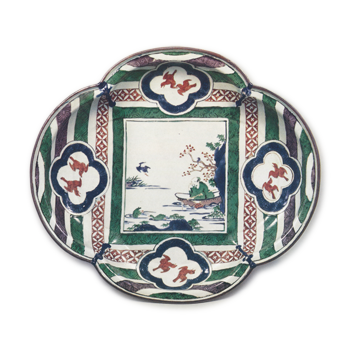 色絵 釣人物文 木瓜形 大皿