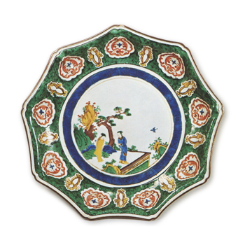 色絵 楼台 人物文 九角 大皿