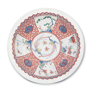 色絵 双鳳 牡丹 唐草文 大皿