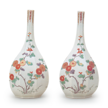 色絵 菊文 面取 瓶