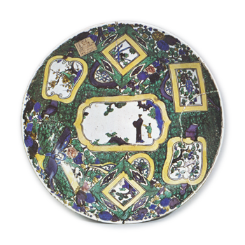 色絵 樹下 人物 百花文 大皿