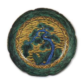 色絵 松樹文 輪花 大皿