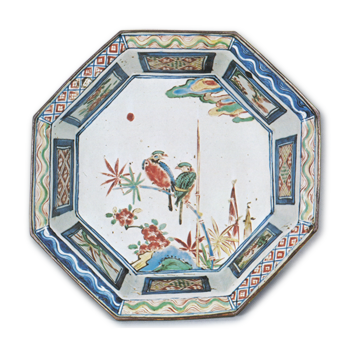 色絵 竹 双鳥文 八角 鉢