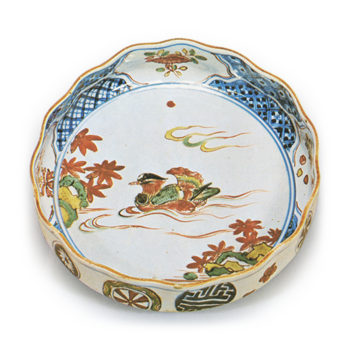 色絵 鴛鴦文 輪花 鉢